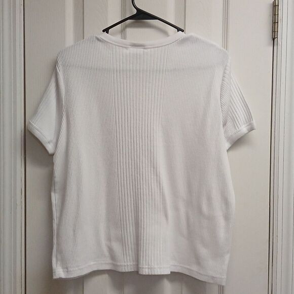 Basic Editions White Button-Up Short Sleeve Mid Cropped Short Sleeve Sweater XL - Picture 5 of 7